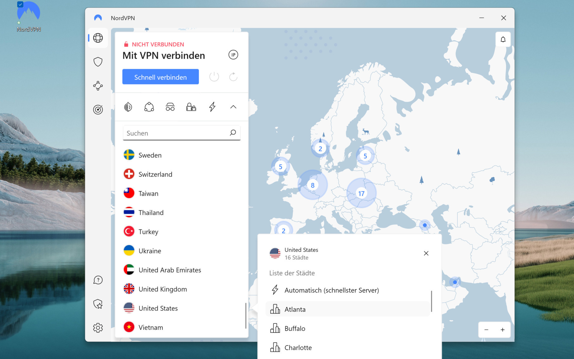 NordVPN: Serverauswahl